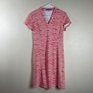 JM McLaughlin Orange White Zebra Print V Neck Short Sleeve Sheath Dress Size S